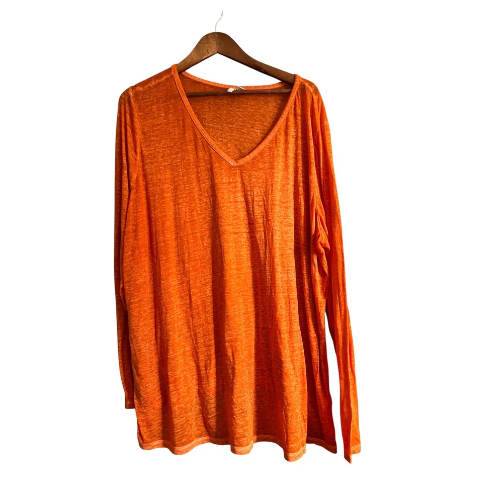 Cato V-Neck Top Women 22/24W Orange Excellent Long Sleeve Slub Knit Relaxed